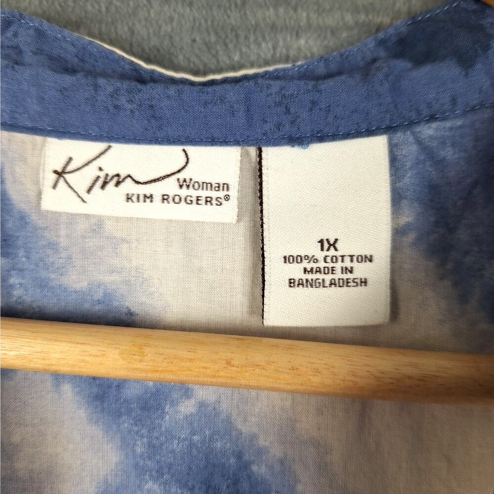 Womens Top 1X Blue Tie Dye Boho‎ Peasant Retro Embroidered Casual Artsy Hippie - Picture 2 of 7